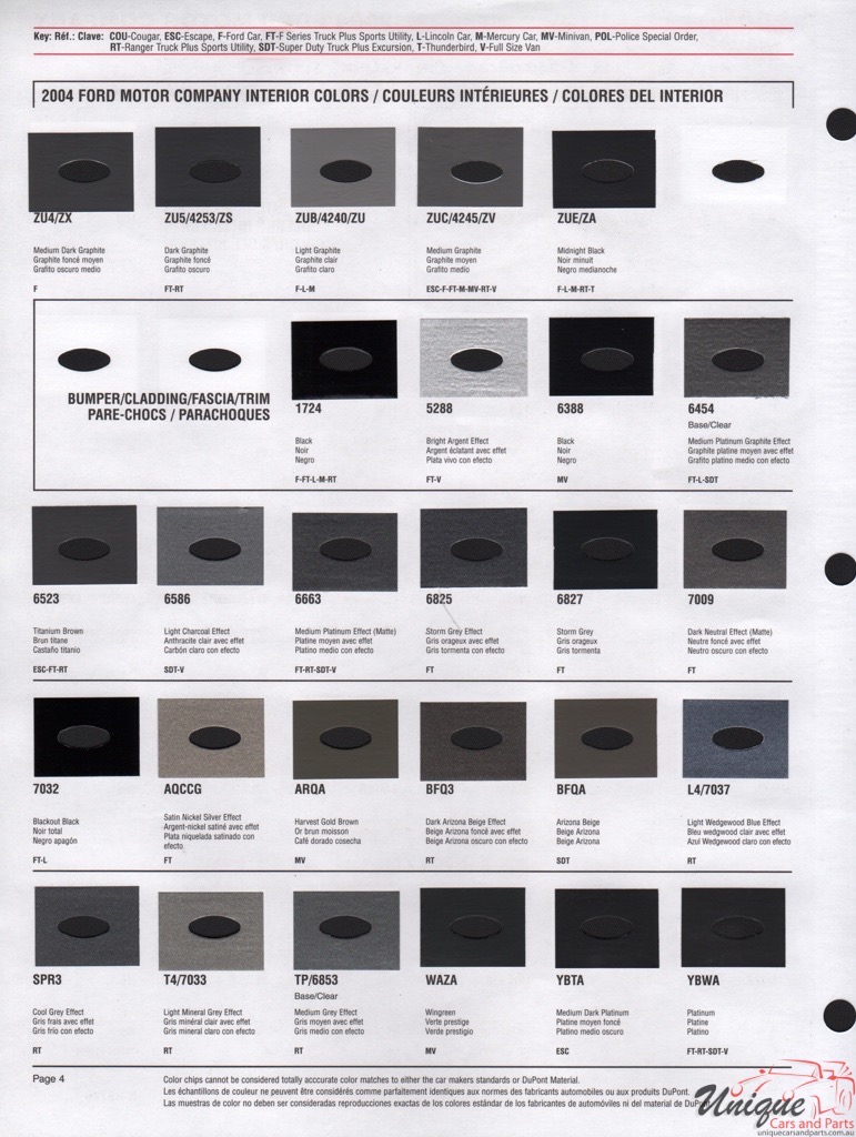 2004 Ford Paint Charts DuPont 4